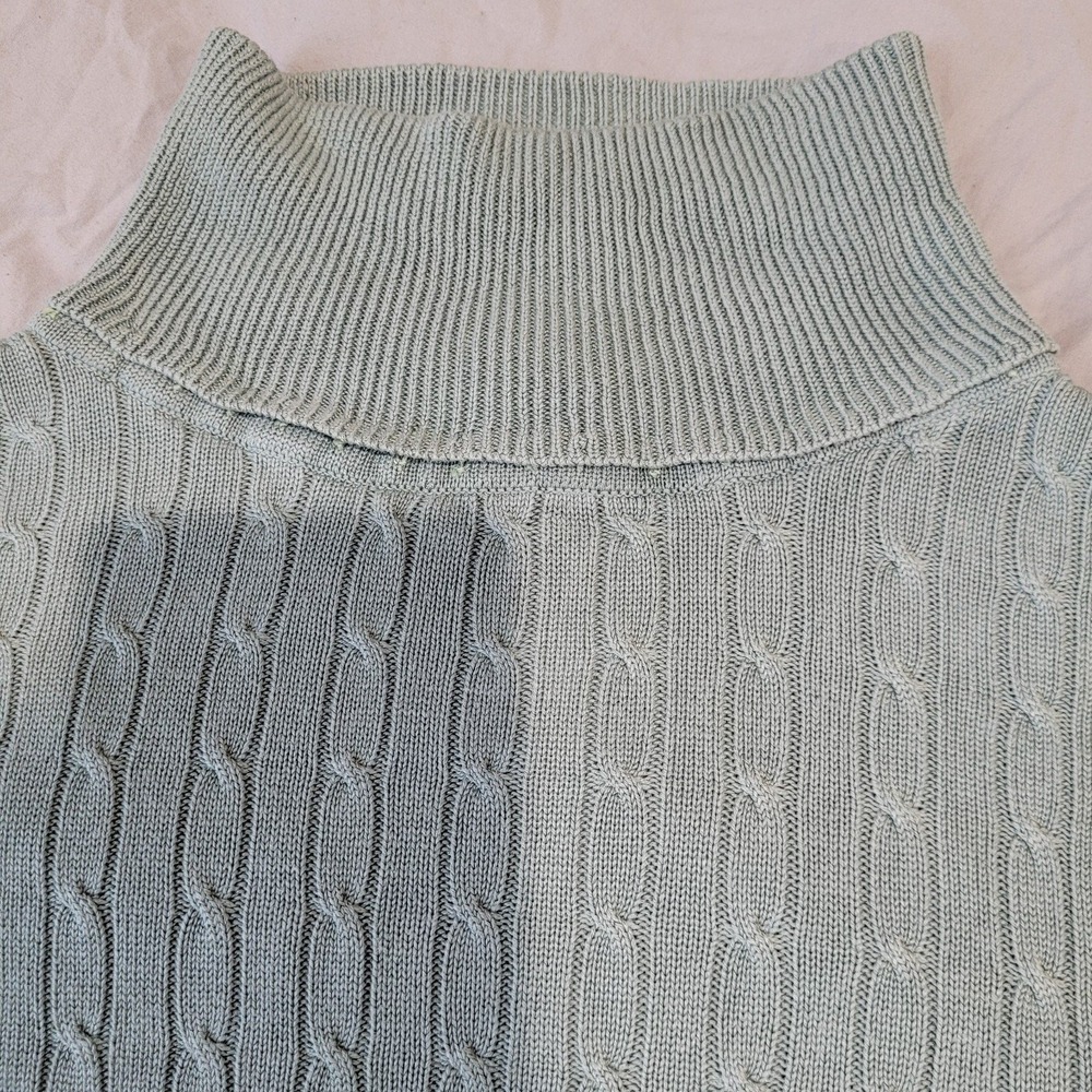 STUDIO 121 silk Women's cable knit Sweater SZ L Mock neck long sleeve Sage top - Picture 2 of 8